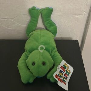 Green on top blue under for the colors. 
“BEAN BAG FRIENDS” cute frog should buy